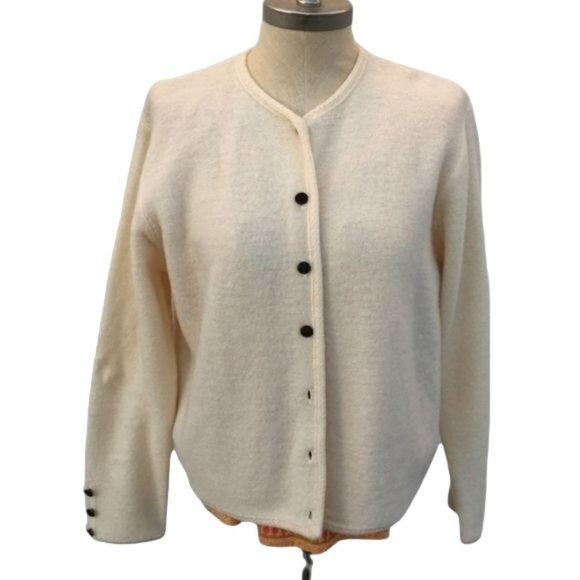 KAREN SCOTT PETITE Ivory Wool Button Down  Sweater - Picture 1 of 8
